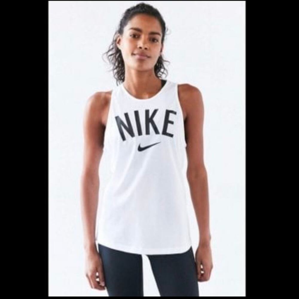 Nike White Sleeveless Top with Black Logo Size: S